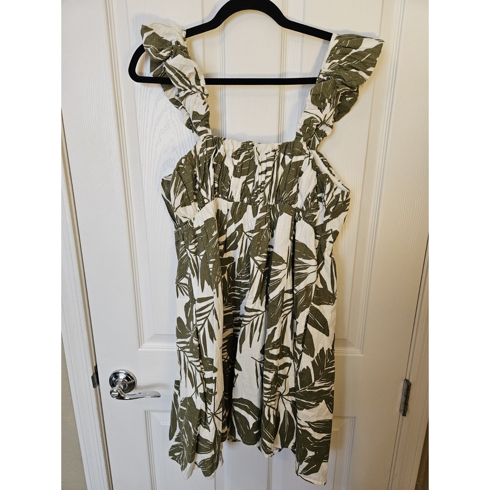 NWT Abercrombie & Fitch Tropical Leaf Print Pockets Babydoll Lined Mini Dress XL - Picture 8 of 10